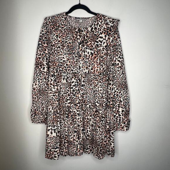 Topshop Leopard Long Sleeve Mini Dress Size Small - Picture 2 of 8